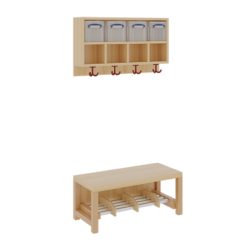 Komplettgarderobe mit doppelter Ablagereihe inklusive Boxen